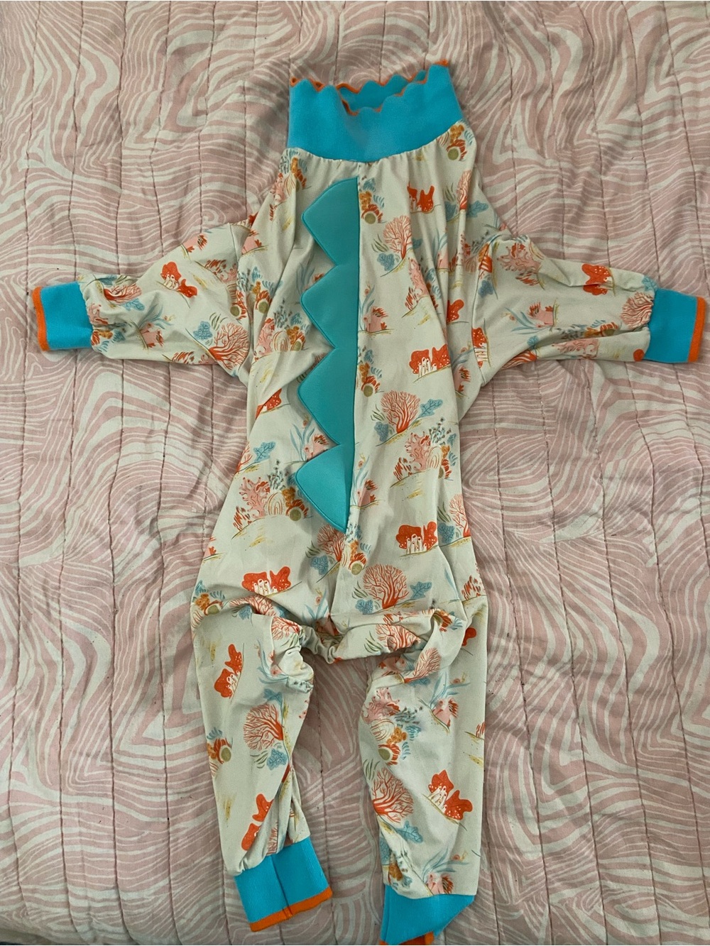 Source Unknown Teal & Orange coral Print Dog Onesie